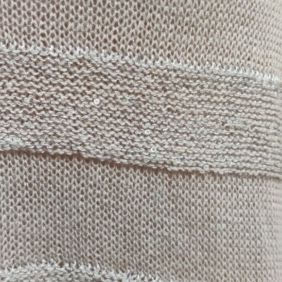 Elle Striped Sequin Sweater Lightweight Open Knit Sparkle Pullover Beige Size XL - Picture 4 of 6